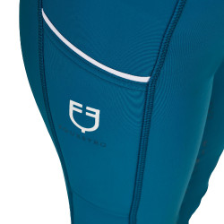 Legging fille cintré avec grip et logo Equestro Bleu corail