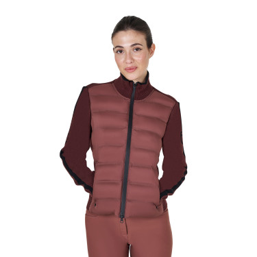 Veste Equestro femme en nylon et tricot avec fermeture éclair Marron Veste Equestro femme en nylon et tricot avec fermeture éclair Marron