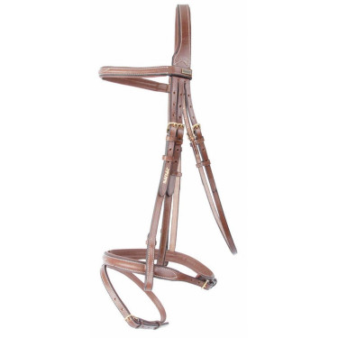 Bridon Kessel T de T têtière triple muserolle combinée Tabac Marron