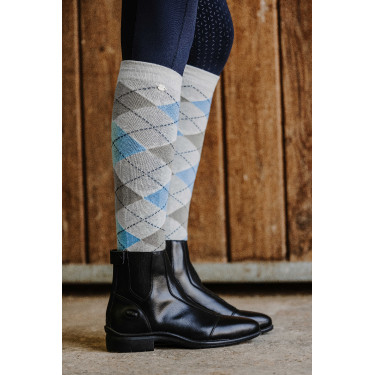 Chaussettes Equithème Argyle femme Gris clair / bleu ciel