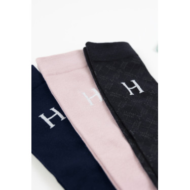 Chaussettes Harcour Aiko par 3 Marine / rose clair / tartan