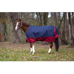 Couverture Equithème Tyrex 1200D Marine / bordeaux Bleu
