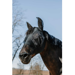 Masque anti-mouches anti-UV Equithème Lycra avec nez Noir Masque anti-mouches anti-UV Equithème Lycra avec nez Noir