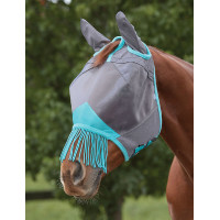 Masque anti-mouches Weatherbeeta ComFiTec Deluxe Mesh oreilles et franges Gris / turquoise
