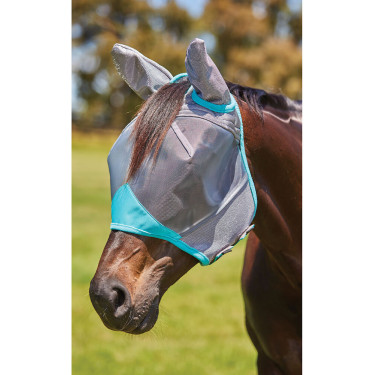 Masque anti-mouches Weatherbeeta ComFiTec Deluxe Fine Mesh avec oreilles Gris / turquoise Masque anti-mouches Weatherbeeta ComFiTec Deluxe Fine Mesh avec oreilles Gris / turquoise