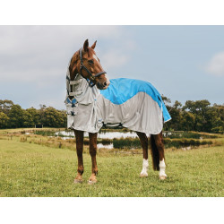 Couverture anti-mouches et imperméable Weatherbeeta ComFiTec Dual Shield cou détachable Bleu / gris Couverture anti-mouches et imperméable Weatherbeeta ComFiTec Dual Shield cou détachable Bleu / gris