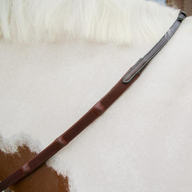 Rênes Caoutchouc Dy'on 1/2 avec 7 arrêtoirs intégrés Marron