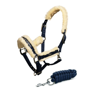 Licol et longe Equestrian Stockholm avec fourrure Marine Bleu marine