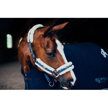 Licol et longe Equestrian Stockholm avec fourrure Marine Bleu marine