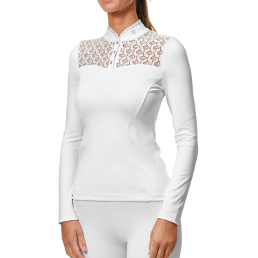 Polo de concours Equestrian Stockholm Cristal Champion femme manches longues Blanc perfection