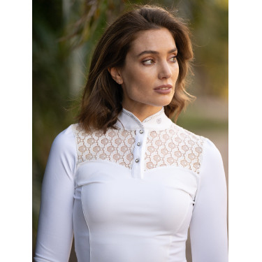 Polo de concours Equestrian Stockholm Cristal Champion femme manches longues Blanc perfection