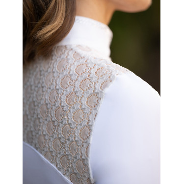 Polo de concours Equestrian Stockholm Cristal Champion femme manches longues Blanc perfection