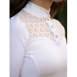 Polo de concours Equestrian Stockholm Cristal Champion femme manches longues Blanc perfection