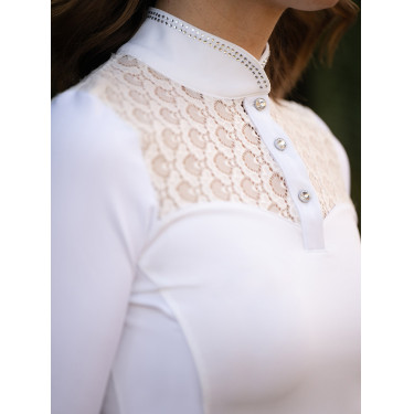 Polo de concours Equestrian Stockholm Cristal Champion femme manches longues Blanc perfection