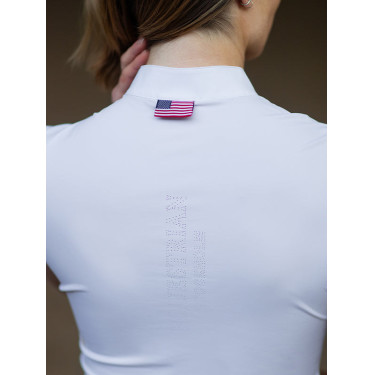 Polo de concours Equestrian Stockholm Divine Motion femme manches courtes USA Blanc Polo de concours Equestrian Stockholm Divine Motion femme manches courtes USA Blanc