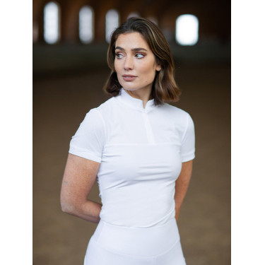 Polo de concours Equestrian Stockholm Divine Motion femme manches courtes USA Blanc Polo de concours Equestrian Stockholm Divine Motion femme manches courtes USA Blanc