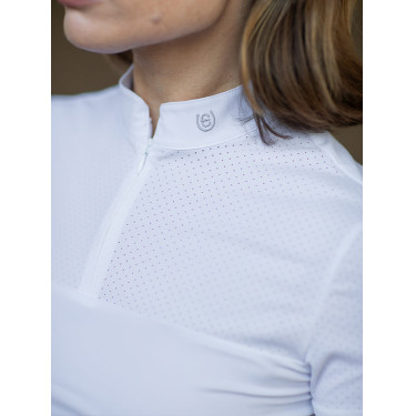 Polo de concours Equestrian Stockholm Divine Motion femme manches courtes USA Blanc Polo de concours Equestrian Stockholm Divine Motion femme manches courtes USA Blanc