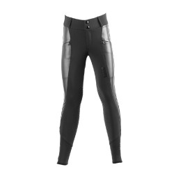 Pantalon d'équitation fille Tattini Verbena inserts en cuir écologique Noir Pantalon d'équitation fille Tattini Verbena inserts en cuir écologique Noir