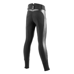 Pantalon d'équitation fille Tattini Verbena inserts en cuir écologique Noir Pantalon d'équitation fille Tattini Verbena inserts en cuir écologique Noir