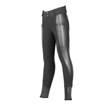 Pantalon d'équitation fille Tattini Verbena inserts en cuir écologique Noir Pantalon d'équitation fille Tattini Verbena inserts en cuir écologique Noir