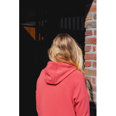 Sweat-shirt d'équitation à capuche Horse PIlot femme Rose coral