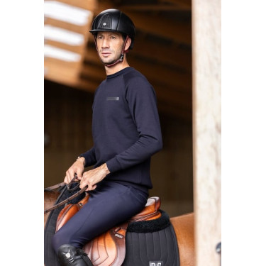 Sweat-shirt d'équitation Horse Pilot en laine de Mérinos homme Dark night Noir