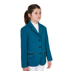 Veste de concours Equestro fille en tissu technique Bleu coral Veste de concours Equestro fille en tissu technique Bleu coral
