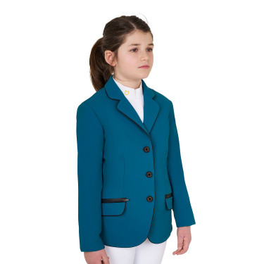 Veste de concours Equestro fille en tissu technique Bleu coral Veste de concours Equestro fille en tissu technique Bleu coral