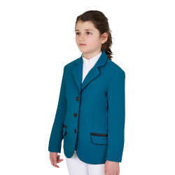 Veste de concours Equestro fille en tissu technique Bleu coral Veste de concours Equestro fille en tissu technique Bleu coral