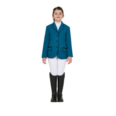 Veste de concours Equestro fille en tissu technique Bleu coral Veste de concours Equestro fille en tissu technique Bleu coral