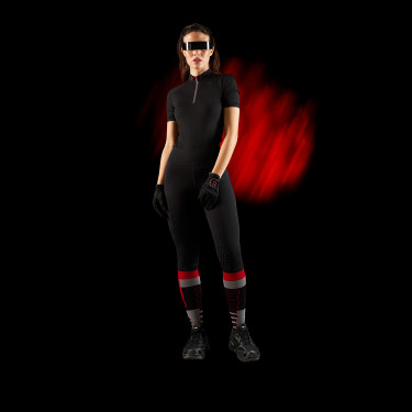 Polo femme Equestro Ridertechnology à manches courtes et zip Noir Polo femme Equestro Ridertechnology à manches courtes et zip Noir