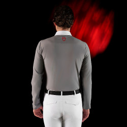 Polo de concours homme Equestro Ridertechnology à manches longues et boutons Oiseau moqueur Gris Polo de concours homme Equestro Ridertechnology à manches longues et boutons Oiseau moqueur Gris