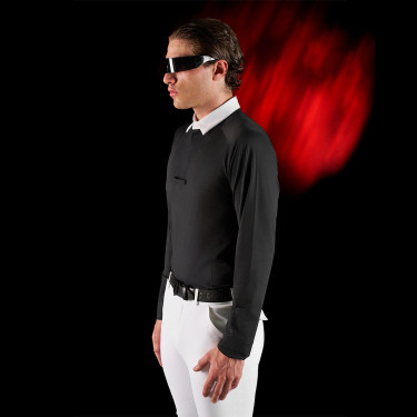 Polo de concours homme Equestro Ridertechnology à manches longues et boutons Noir Polo de concours homme Equestro Ridertechnology à manches longues et boutons Noir