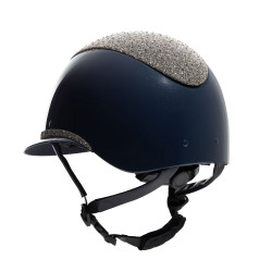 Casque Luxe avec large visière et strass homologué EN 1384-2023 Equestro Marine / argent Bleu