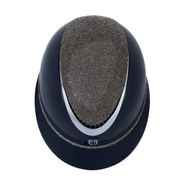Casque Luxe avec large visière et strass homologué EN 1384-2023 Equestro Marine / argent Bleu