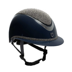 Casque Luxe avec large visière et strass homologué EN 1384-2023 Equestro Marine / argent Bleu