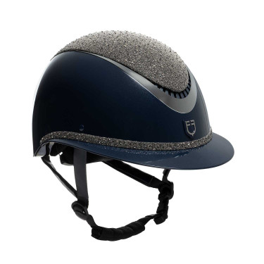 Casque Luxe avec large visière et strass homologué EN 1384-2023 Equestro Marine / argent Bleu
