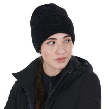 Bonnet Equestro unisexe en laine côtelée avec logo Noir