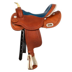 Selle Pool's 5020 avec siège en cuir brut couleur bleu pour baril Cognac Marron
