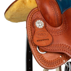 Selle Pool's 5020 avec siège en cuir brut couleur bleu pour baril Cognac Marron