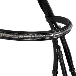 Têtière anglaise en cuir avec clincher en nickel plaqué NP Equestro Noir