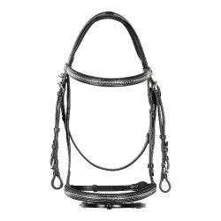 Têtière anglaise en cuir avec clincher en nickel plaqué NP Equestro Noir