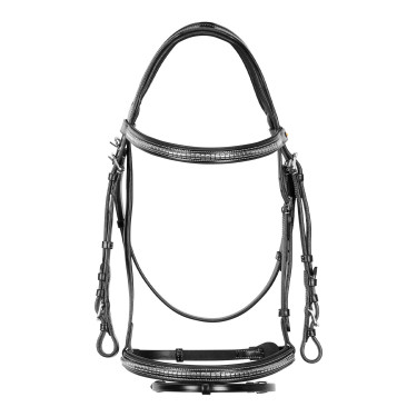 Têtière anglaise en cuir avec clincher en nickel plaqué NP Equestro Noir