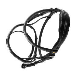 Têtière anglaise en cuir avec clincher en nickel plaqué NP Equestro Noir