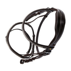Têtière anglaise en cuir avec clincher en nickel plaqué NP Equestro Marron foncé