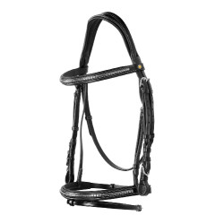 Têtière anglaise en cuir avec clincher en nickel plaqué NP Equestro Noir