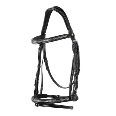 Têtière anglaise en cuir avec clincher en nickel plaqué NP Equestro Noir