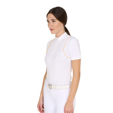 Polo de concours Femme Manches Courtes avec Boutons Equestro Blanc / jaune Polo de concours Femme Manches Courtes avec Boutons Equestro Blanc / jaune