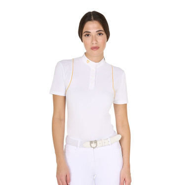 Polo de concours Femme Manches Courtes avec Boutons Equestro Blanc / jaune Polo de concours Femme Manches Courtes avec Boutons Equestro Blanc / jaune