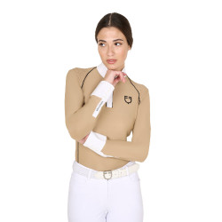 Polo de concours Femme Manches Longues avec Insertions Mesh Equestro Beige Polo de concours Femme Manches Longues avec Insertions Mesh Equestro Beige
